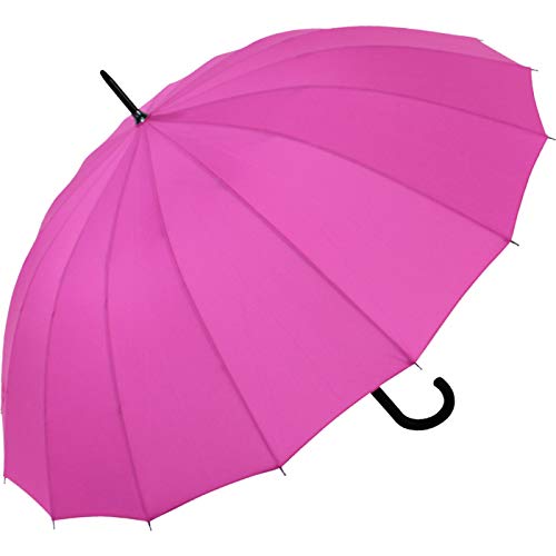 iX-brella Long - hochwertiger Stockschirm 16-teilig mit Automatik sturmfest - neon pink