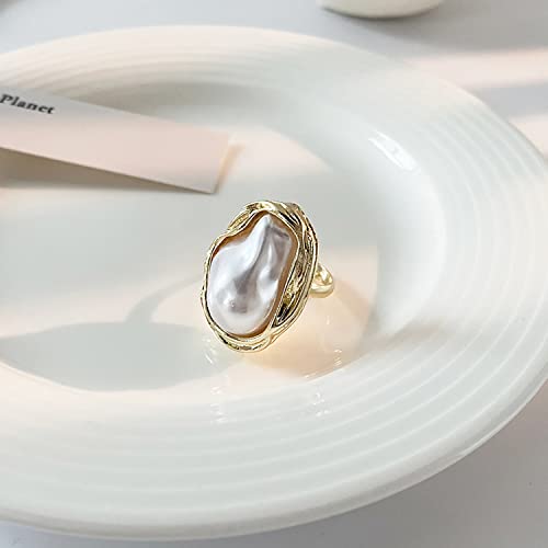 Baroque 18K Gold Pearl Statement Ring - Adjustable Chunky Pearl Wedding Jewelry for Women4