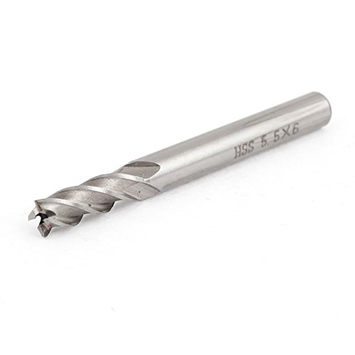 Image of uxcell 6mmx5.5mmx20mmx60mm Machining Cutting Tool Helical Groove 4 Flute Straight Shank Milling Cutter End Mill
