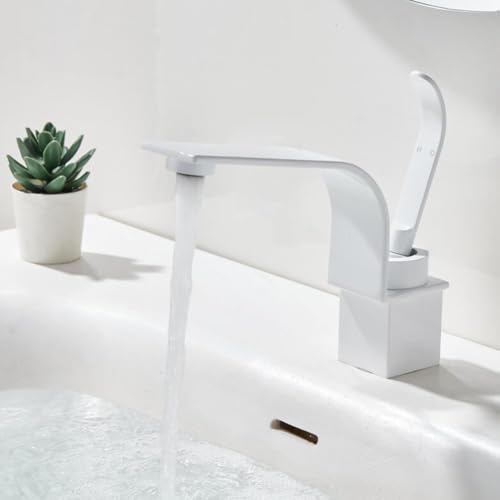 Mitigeur de lavabo blanc laiton robinet moderne levier unique sans fuite - 2