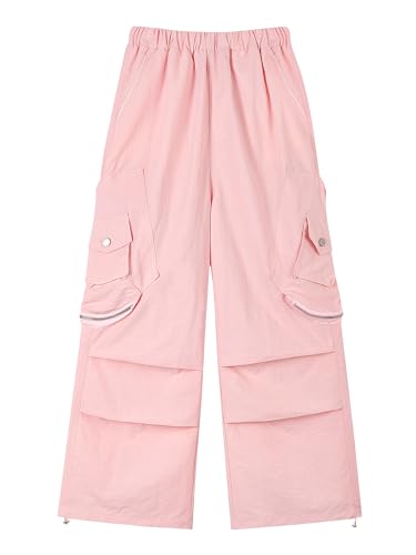 Image of Rolanko Parachute Pants for Girls Y2K Cargo Trousers with Pockets Harajuku Jogger Pants Kids 4-14 Years