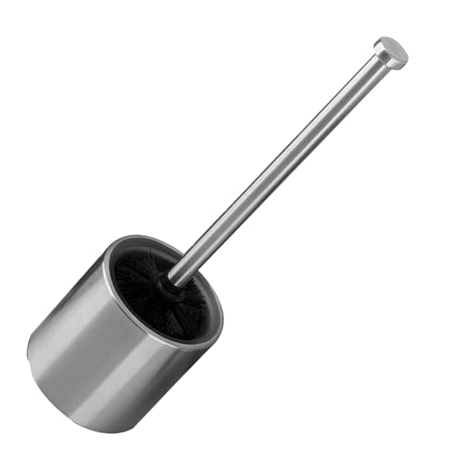 Mikikit Escobilla de Inodoro con Soporte Cepillo de Baño Negro de Acero Inoxidable con Mango Cabezal Reemplazable Herramienta Compacta para Limpieza Profunda y Mantenimiento