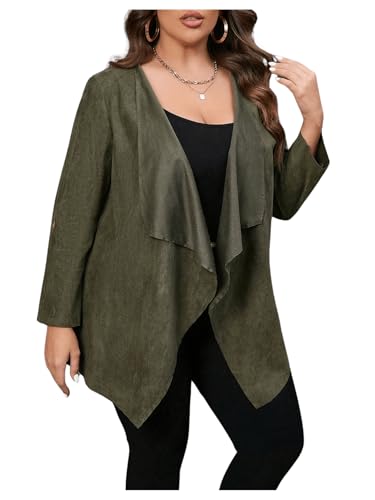 Image of Floerns Women's Plus Size Waterfall Collar Roll Up Sleeve Open Front Cardigan Army Green 2XL