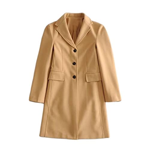 Manteau mid long en laine champagne chic pour femme en automne