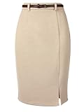Allegra K Pencil Skirt for Women Knee Length High Waisted Skirts with Slit Elegant Office Work Skirt with Belt Khaki L