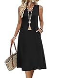 Zeagoo Women Black Dress Sleeveless Dress Tank Vest V Neck Tshirt Plain Casual Loose...