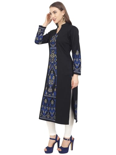 Image of Rosary Women's Winter Woolen Kurti Jacquard Straight Fit Ethnic Wear with 2 Side Pockets