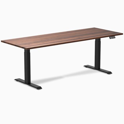 Image of Desky Dual Hardwood Sit Stand Desk - 80x30 Electric Standing Desk - Dual Motor, 3 Stage Adjustable Height Desk - Solid Wood Standing Desk - Whole-Piece Top in Walnut Wood