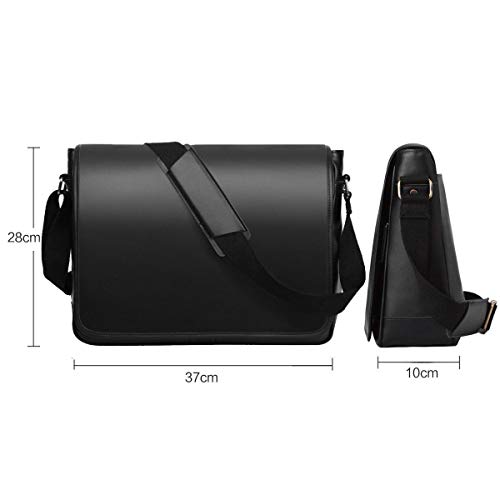 Leathario Men's Leather Shoulder Bag 14inch Laptop Bag Messenger Bag Crossbody Bag Satchel Bag Black