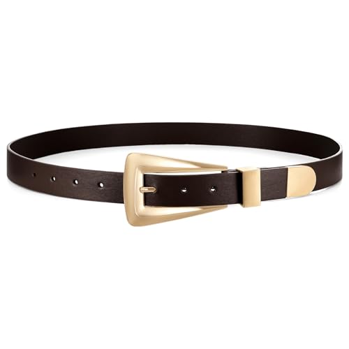 Cinturones de cuero para mujer para pantalones vaqueros, cinturón de cuero de moda para mujer, cinturones de vestir con hebilla dorada/plateada, Café oscuro, Fit Waist Size 42-46in