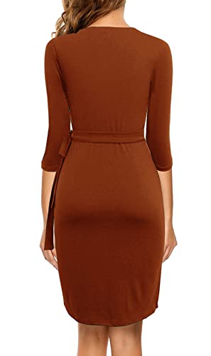 Berydress Women's Classic 3/4 Sleeve V Neck Sheath Casual Party Work Faux Black Wrap Dress