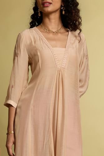 Image of Taneira Women Viscose Embroidered Beige Kurta for Women (KUAM37BEXXL-Beige-XXL)