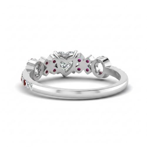 Image of Choose Your Gemstone Beautiful XO Design Diamond CZ Ring 925 Sterling Silver Heart Shape Side Stone Engagement Rings Lightweight Office Wear Everyday Gift Jewelry US Size 4 to 12