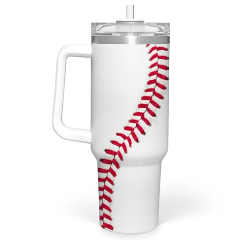 Image of Baseball Tumbler with Handle 40oz, Insulated Stainless Steel Cup with Lid & Straw, Gifts for Men, Boys, Players, Coaches, Sports Lovers, Christmas, Birthday