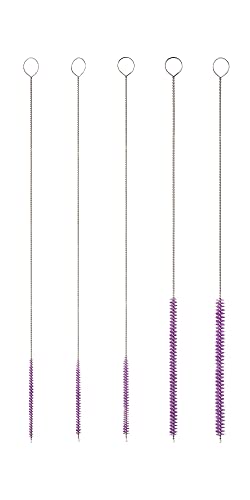 Professional Tube Cleaning Brush Set,Purple, Small 5 Pc. Kit, Long Deep Cleaning Brushes With Flexible Handles For Bottles, Straws, Pipes, Glass, Guns, And Detailing, Heavy Duty 9.8” Length #TOP1