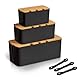 HOMIKLSA 3 Stück Kabelbox Schwarz,Kabelmanagement box für Kabel mit Bambusdeckel,Kabel Organizer zum Verstecken von Kabeln Organisieren von Computerverkabelung und Losen Kabeln