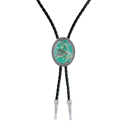 Image of Vintage Western Cowboy Rodeo Black Agate Bolo Tie for Men Women | Premium braided leather, adjustable sliding clasp, anti-tarnish alloy pendant, versatile western bolo tie