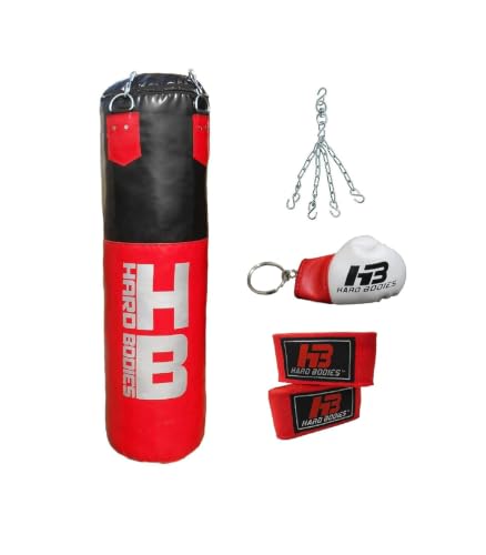Image of Hard Bodies Professional Synthetic Leather Filled Punching Bag for Boxing, Kick Boxing, Muay Thai Along with Hanging Chain, Hand Wraps & Key Chain (Cliq, 4 Feet)