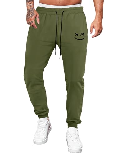 Image of JMIERR Mens Tracksuit Bottoms Sweatpants Graphic Tapered Track Gym Running Joggers Smiley Face Athletic Pants with Drawstring,Green,X-Large