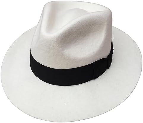 White Wool Felt Fedora Hat Diamond Crown (XL= 61cm (7 5/8))