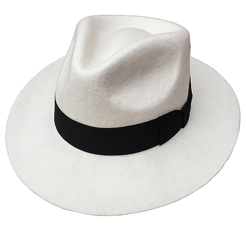 White Wool Felt Fedora Hat Diamond Crown (Xl= 61Cm (7 5/8)) #TOP2