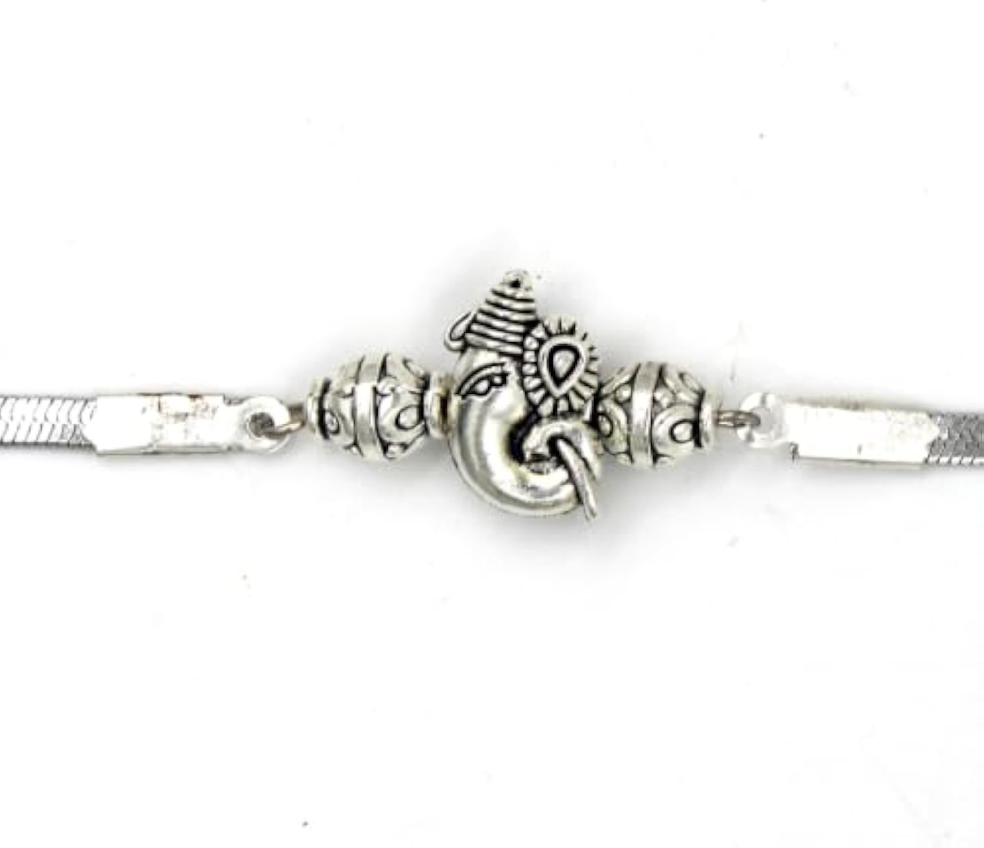 Lord Ganesha Adjustable Bracelet, Oxidised Plated Snake Chain