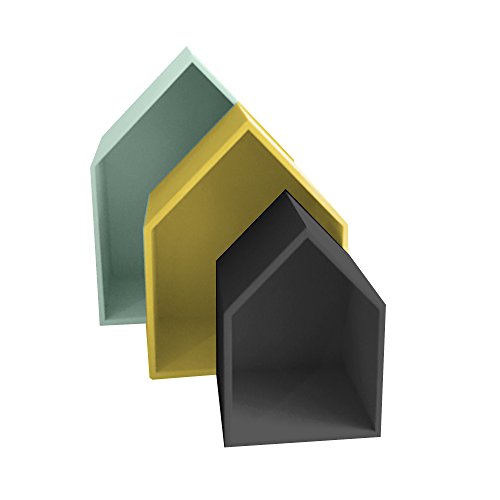 13 Casa Maison B2 - Juego de 3 estantes, 37,5 x 29 x 12 cm, Verde, Amarillo, Negro, MDF