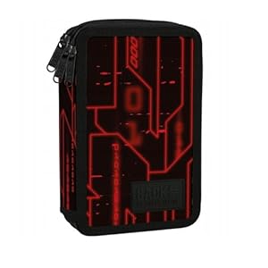 Goldkids - Federmäppchen 3 Fächer - Mäppchen für Mädchen - Federmappe 3-Fach Federtasche Gefüllte Schüleretui Schulmäppchen und Hausaufgabenheft - Linien in Rot