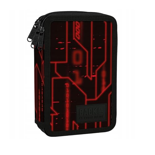 Goldkids - Federmäppchen 3 Fächer - Mäppchen für Mädchen - Federmappe 3-Fach Federtasche Gefüllte Schüleretui Schulmäppchen und Hausaufgabenheft - Linien in Rot