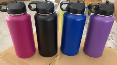 Miniatura 3 de Botella de agua deportiva - 32 onzas, tapa con pajilla, a prueba de fugas, acero inoxidable, doble pared, revestimiento en polvo, mantiene el calor