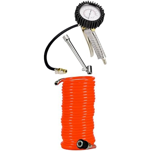 Pistolet de gonflage pour compresseur avec manomètre et tuyau spirale 8m Einhell
