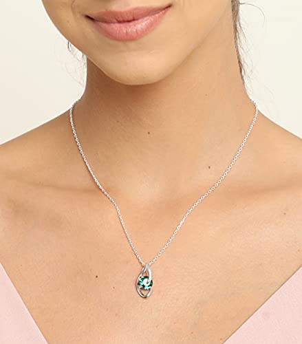 Image of CLARA 925 Sterling Silver Dark Green Eye Pendant Earring Chain Jewellery Set | Rhodium Plated, Swiss Zirconia | Gift for Women & Girls