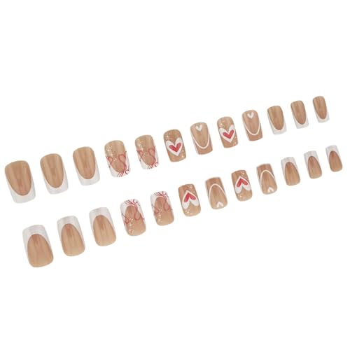 Uñas Postizas De Valentín Prensa Cuadrada Sobre Acrílico Cubiertas Completas Falso En Uñas Postizas Cuadradas Artificiales Brillantes