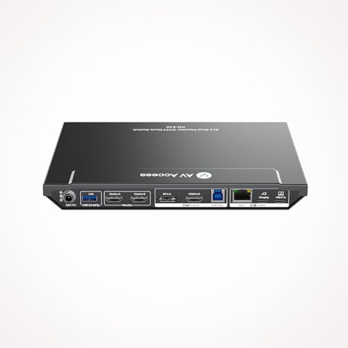 AV Access KVM Switch Docking Station for 2 Monitors 2 Computers, 4K KVM Switch Dual Monitor for Laptop & Desktop, EDID, 1G Ethernet, 100W USB-C Charging, 3X USB 3.0, Ideal for Home Office &