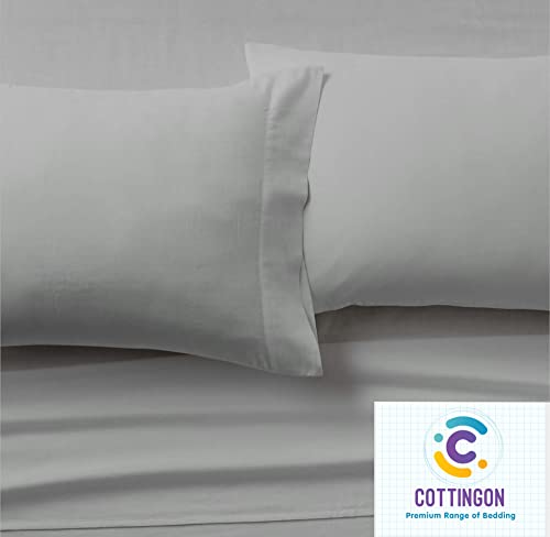 Image of Cottingon Full XL Dorm Bed Sheets 4 Piece Set for College Rooms, Luxury Soft Microfiber Sheets fits 6 to 10 Inches Deep Pocket Mattress, Extra Long Dorm Bedding, 54 inch x 80 inch, Light Grey