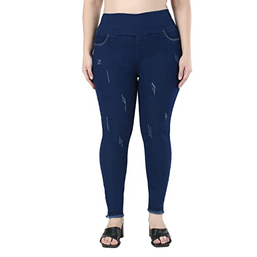 Women Plus Size Tummy Tucker High Waist Stretchable Denim Scratch Jegging Jeans