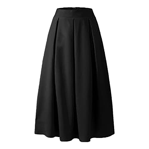 Womens 2023 Summer Casual Skirt Boho Elastic High Waist Pleated A-Line Flowy Swing Skirts Maxi Long Pocket Skirt2