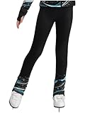 YiZYiF Kinder Mädchen Eislaufhose Glitzer Strass Eislauf Thermo Leggins Eislaufen Gymnastik Sport Ice Skating Hose Blau 170