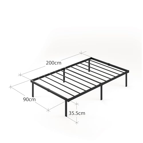 Zinus Caleb Bett 90x200 cm - Höhe 36 cm mit Stauraum unter dem Bett - Metall-Plattformbettrahmen - Klappbarer Bettrahmen - Schwarz