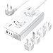 Travel USB Power Strip, BESTEK 3 USB Ports 2 Outlets Thin Portable Desktop Charger Station with Switch Control, Adhesive Sticker,5 Ft Extension Cord, Ultra-Compact for Cruise Ships, Bedside, Office