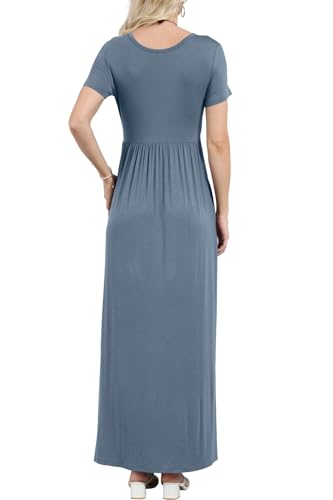 Image of EUOVMY Women's Short Sleeve Loose Plain Maxi Dresses Casual Vacation Long Dresses with Pockets