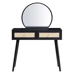 JODHPUR DECOR : Black Rattan Dressing Table with 2 Drawers (Only Table)
