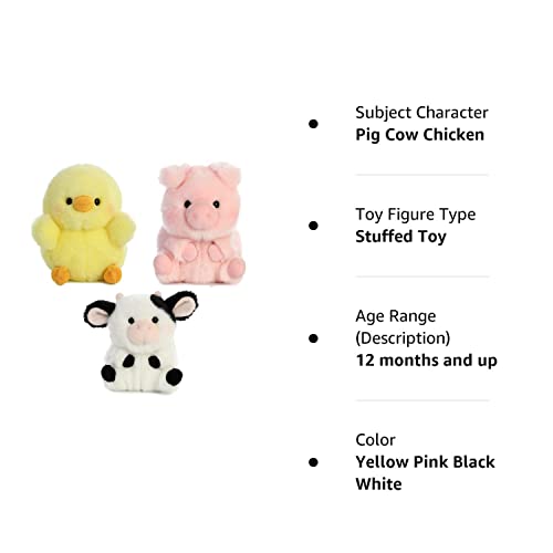 Aurora World Pig, Cow And Chicken Stuffed Animal Plush Toy | Farm Animals Theme | Bundle Of 3 Rolly Pet Items, 5 Inches Each #TOP4