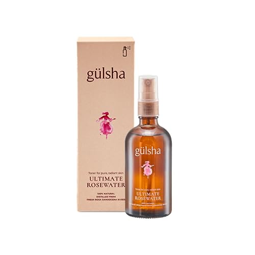 gülsha Ultimate Rose Water Spray 100 ml, agua de rosas 100% pura de damascena rosa, tónico facial hidratante, adecuado para todo tipo de piel, cuidado facial natural