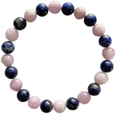 Z.A Gems Natural Kunzite Lapis Lazuli Chkra Bracelet,AAA Round Beads Bracelet, Polished Pink Kunzite Honey Bracelet, Pink Baho Gemstone Men For Woman Gifts Bracelet, (8 mm 8 Inch)