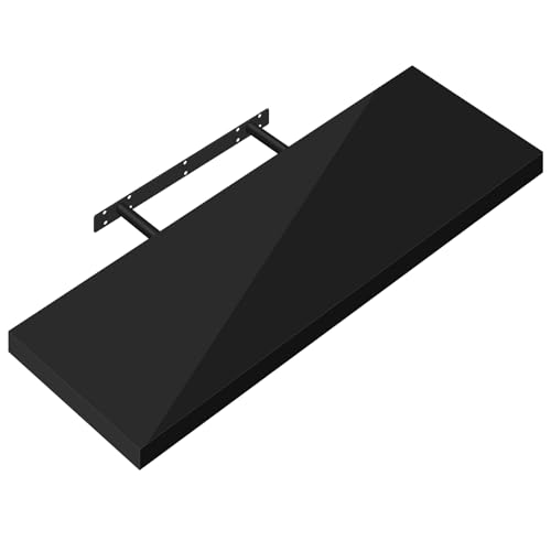 eSituro Wandregal, Regal Wand schwarz Hochglanz, Hängeregal, Schweberegal, Regalbrett Bücherregal zum Aufhängen, Wandboard für Wohnzimmer Küche Arbeitszimmer Badezimmer, 80x22.9x3.8 cm, SWS0397