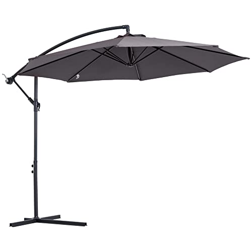 Outsunny Parasol déporté octogonal inclinable manivelle avec pied en acier Ø 3 x 2,5H m gris
