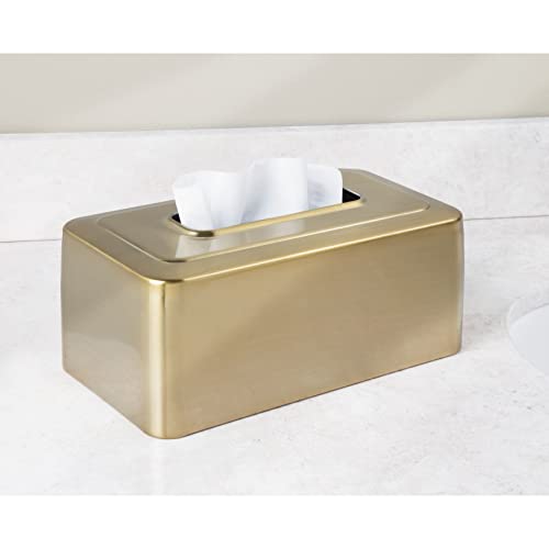 Mdesign Metal Modern Tissue Box Cover Decorative Rectangular Facial Tissues Holder For Bathroom, Vanity, Countertop, Bedroom, Night Stand; Holds Tissue Boxes Up To 4" Tall, Vivi Collection, Soft Brass #TOP1