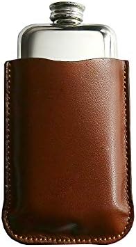 Wentworth- Pewter Flask Tin Hip Flask-854P- 3oz/85ml (Approx.) w/Brown Leather PouchLead-Free Pewter Handmade in UK