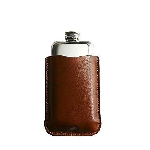 Wentworth- Pewter Flask Tin Hip Flask-854P- 3Oz/85Ml (Approx.) W/Brown Leather Pouchlead-Free Pewter Handmade In Uk #TOP19